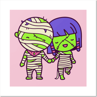 Cute Kawaii Mummy Couple Cartoon Posters and Art